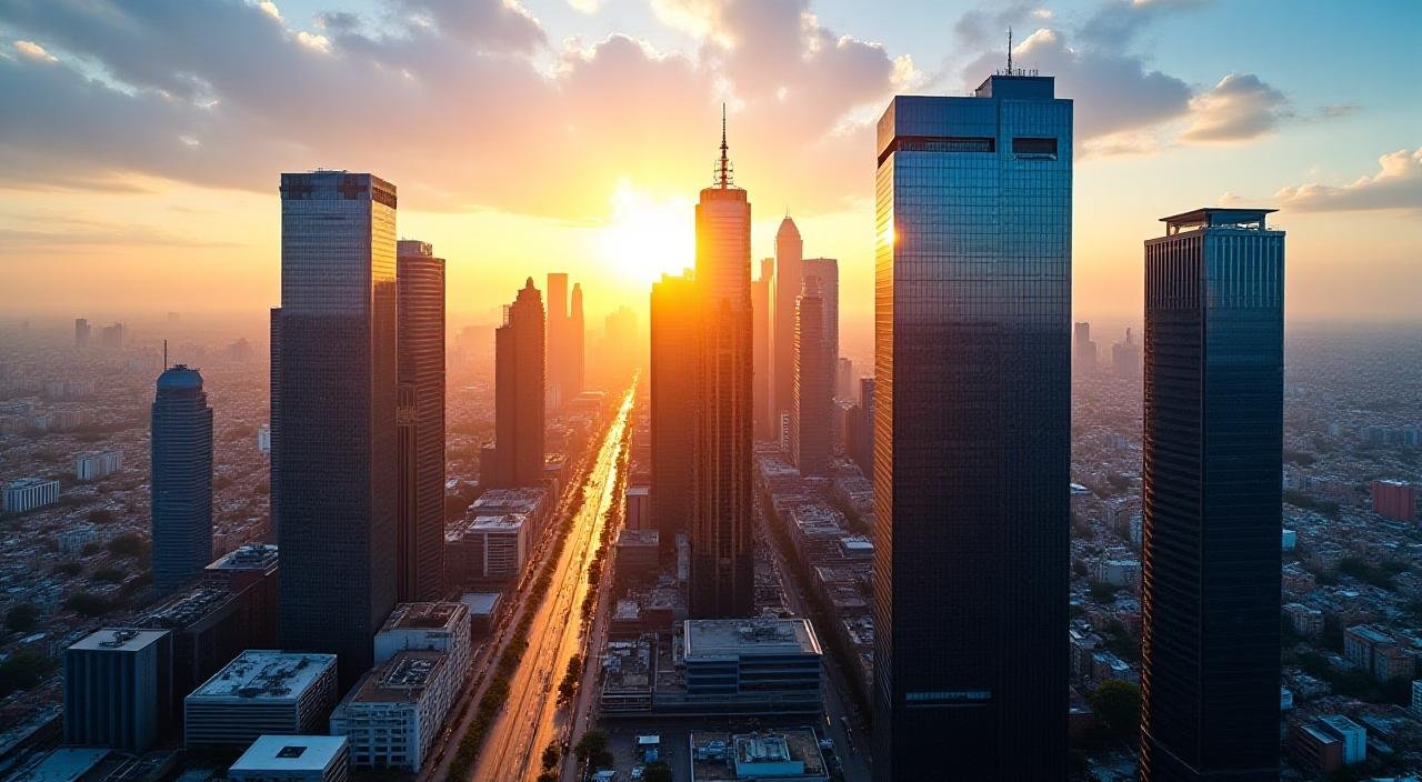 Panoramic view of Sandton financial district representing JSE volatility